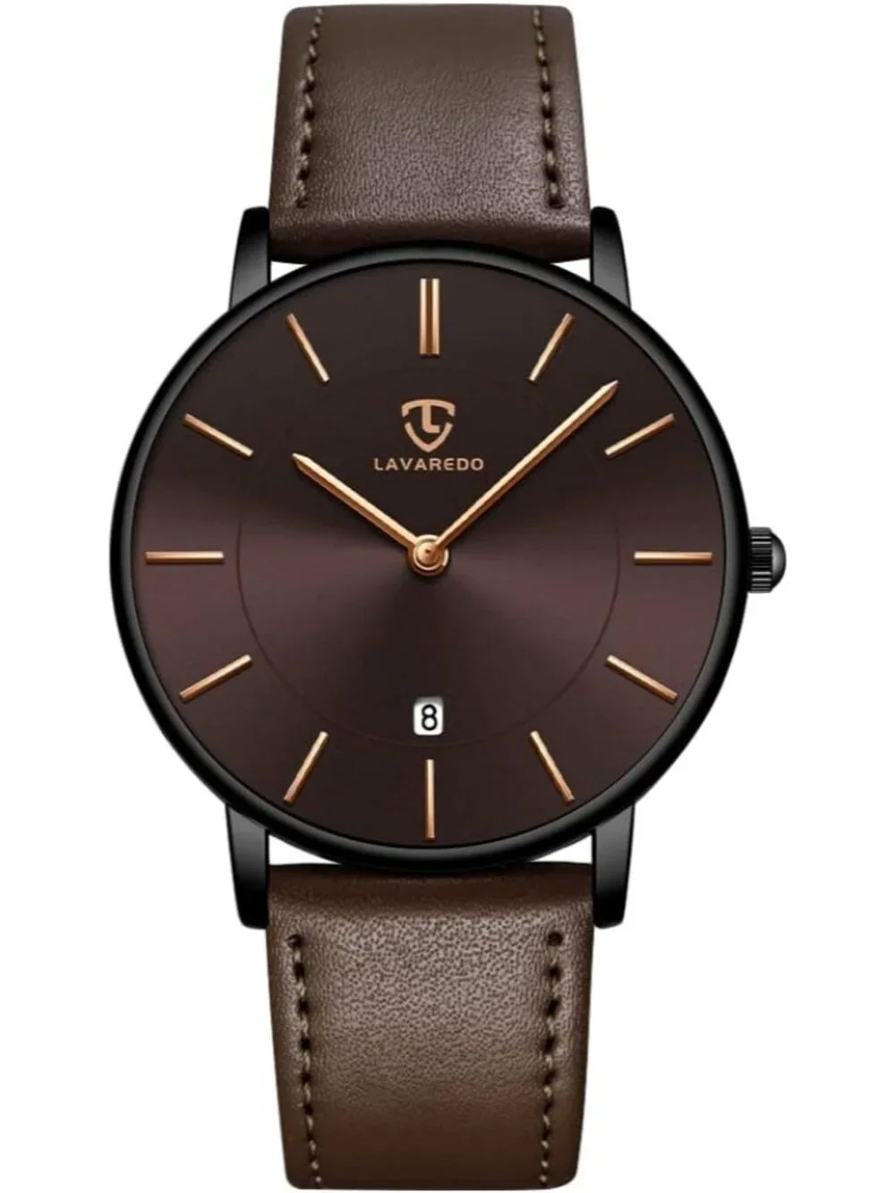Men's Coffee Brown Leather Strap Analog Minimalist Fashion Simple Wrist Watch